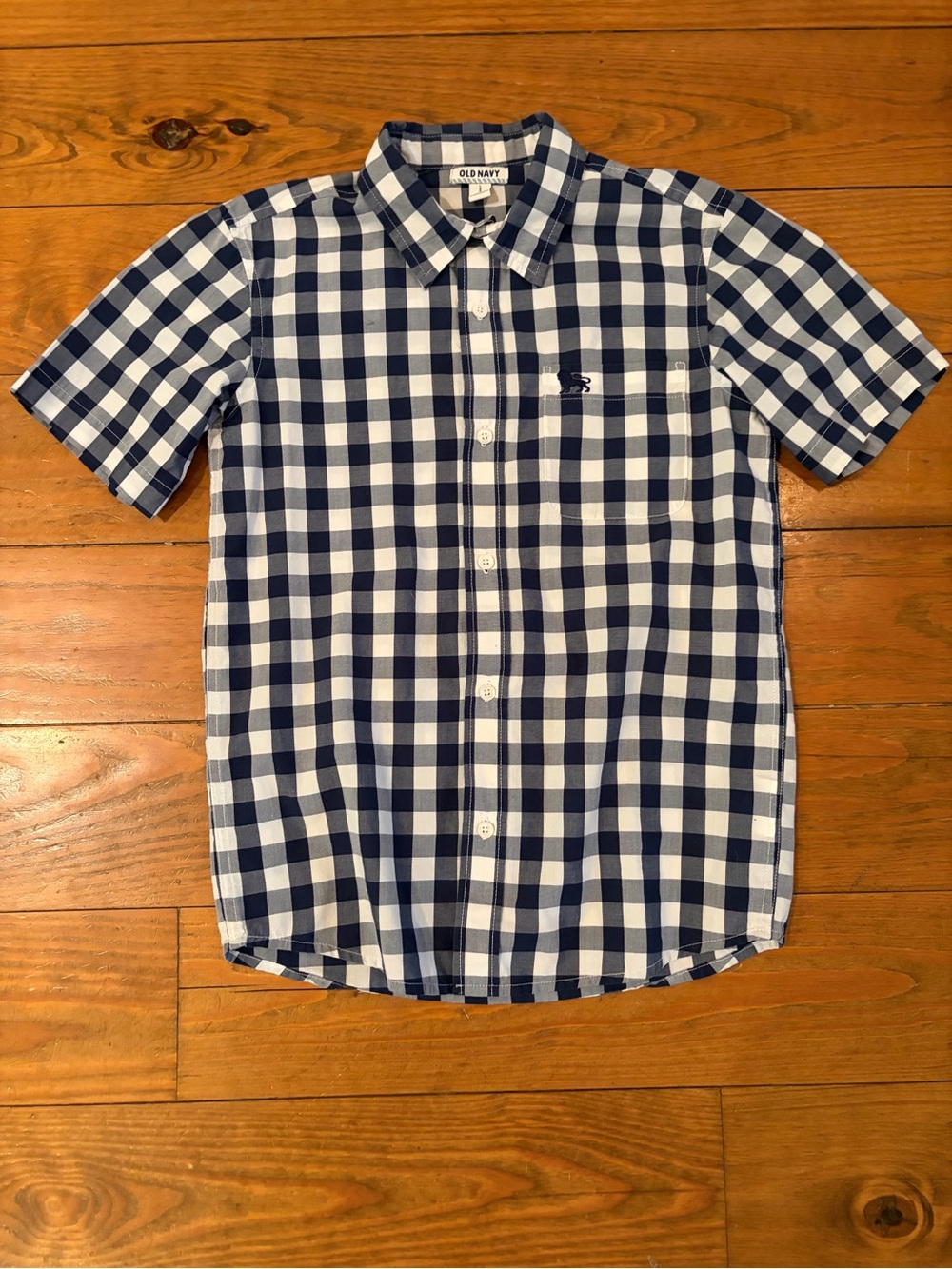 Old Navy Boy’s Short-Sleeve Navy and White Check Shirt